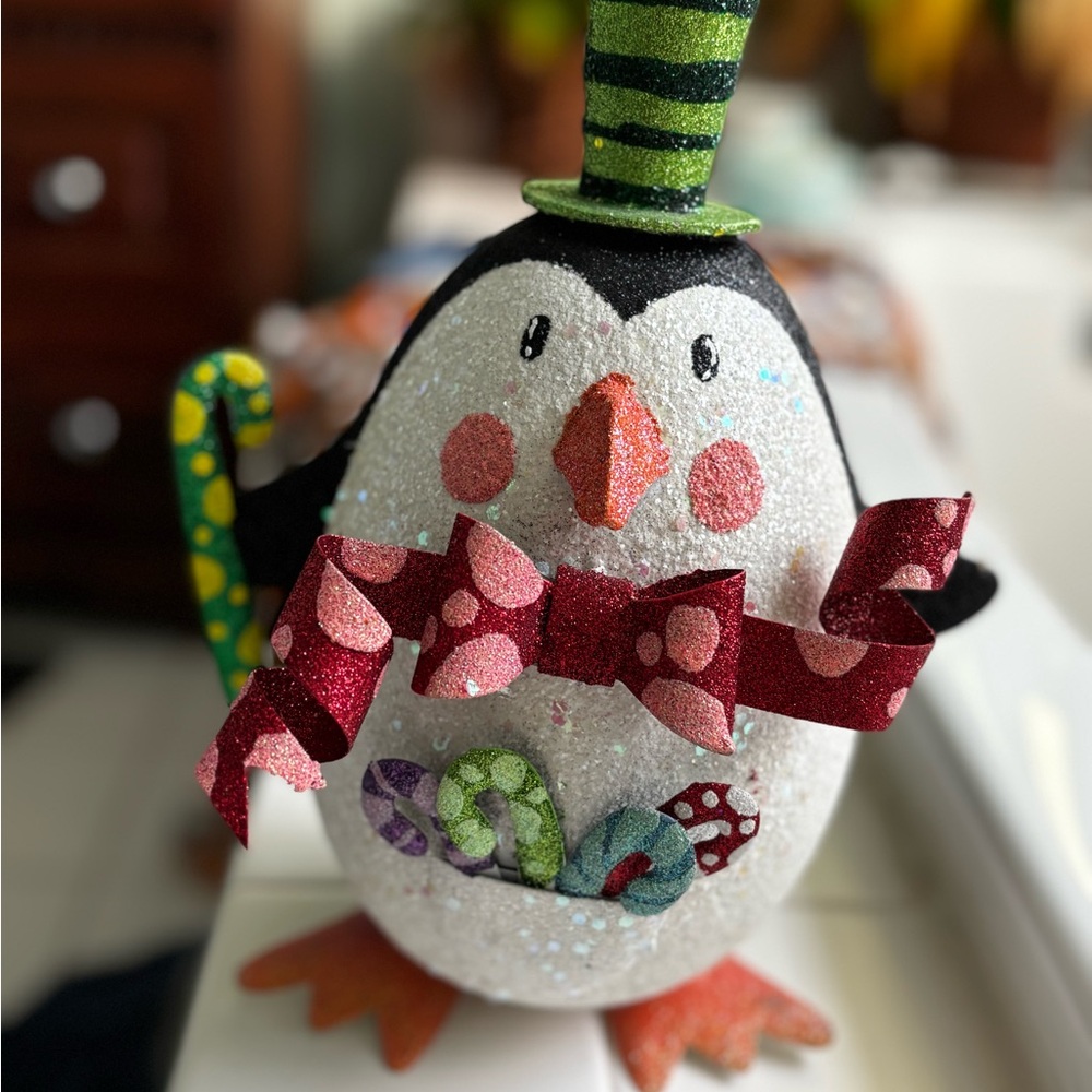 Pier 1 Festive Penguin Decor with Red and Green Accents